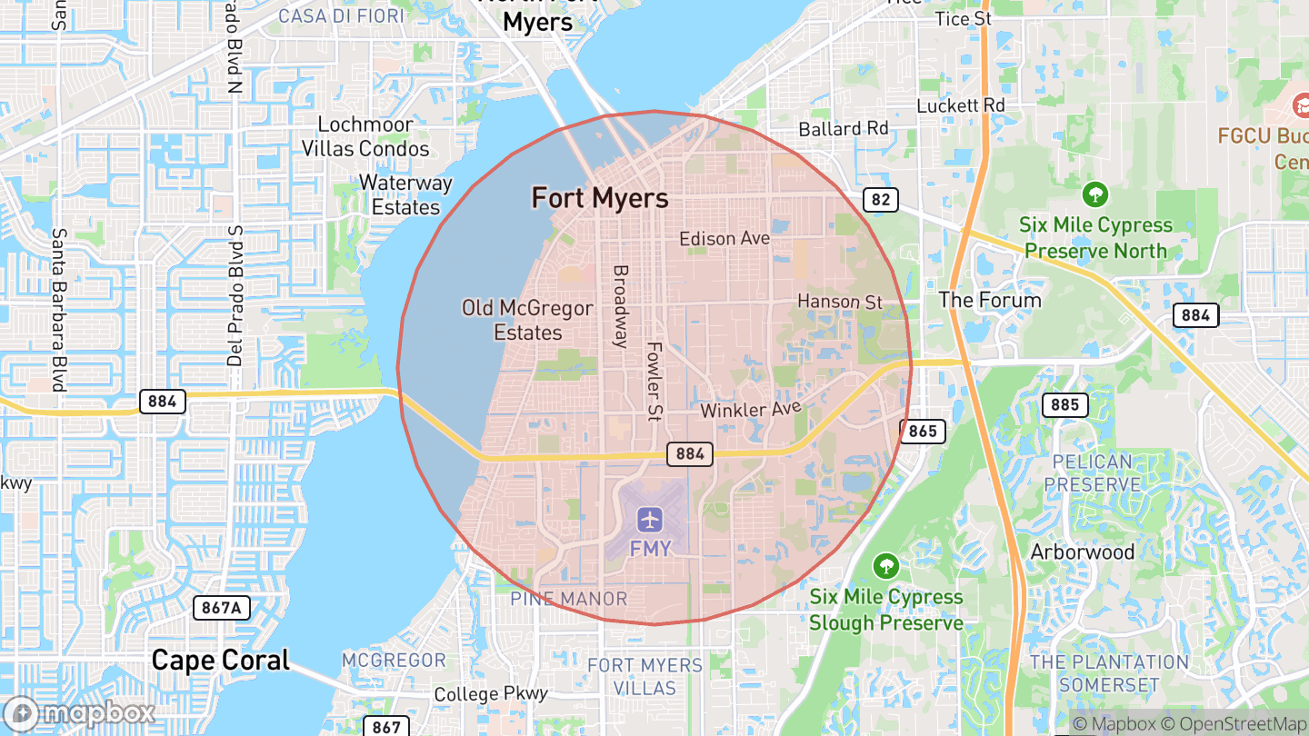 Map showing the approximate area around Aviation