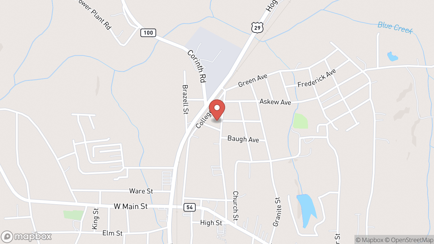 Map showing the location of Hogansville Public Library