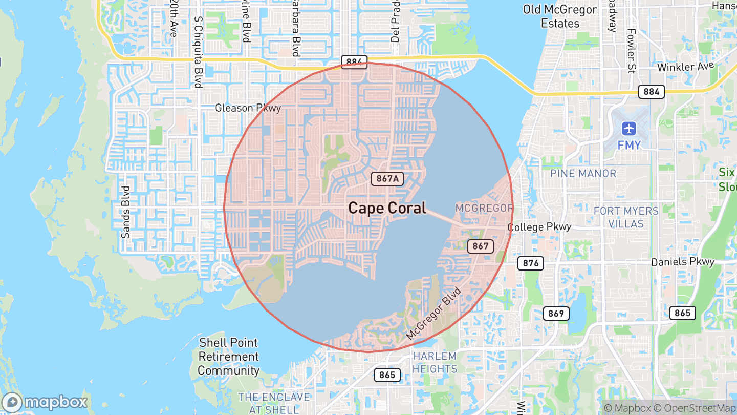 Map showing the approximate area around The Learning Hive Cape Coral