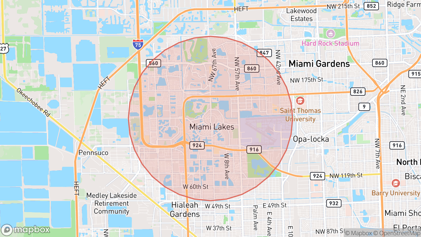Map showing the approximate area around The Learning Hive Miami