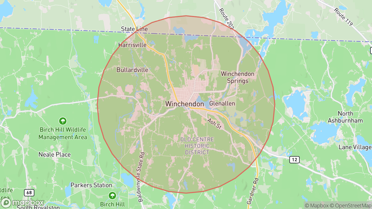 Map showing the approximate area around The Moose Club
